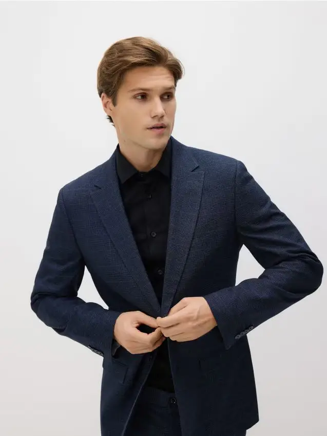 Blazer slim fit in misto viscosa - blu scuro