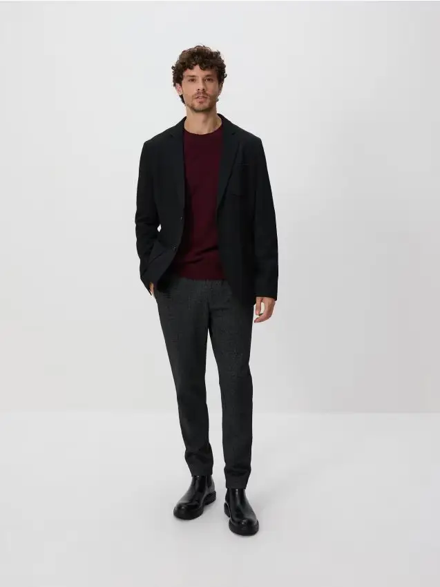 Blazer slim fit in misto viscosa - nero