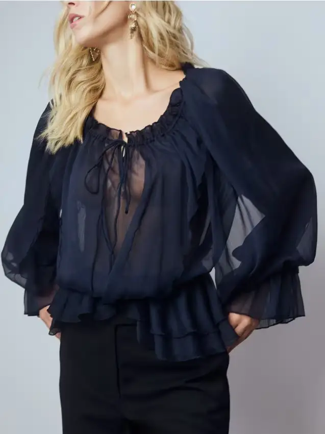 Blusa a balze - blu scuro