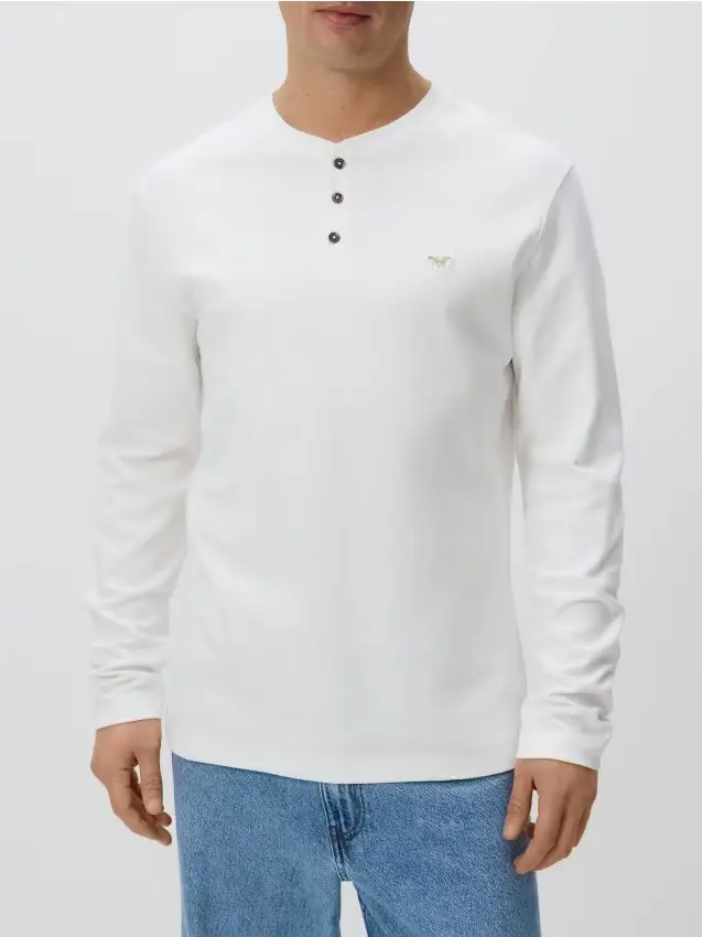 Blusa a maniche lunghe slim fit - panna