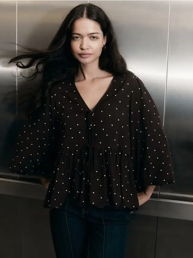 Blusa a pois - marrone scuro