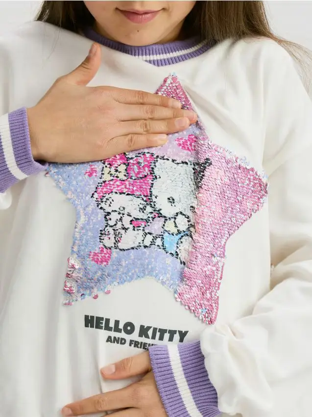 Blusa con applicazione di paillettes Kuromi - panna