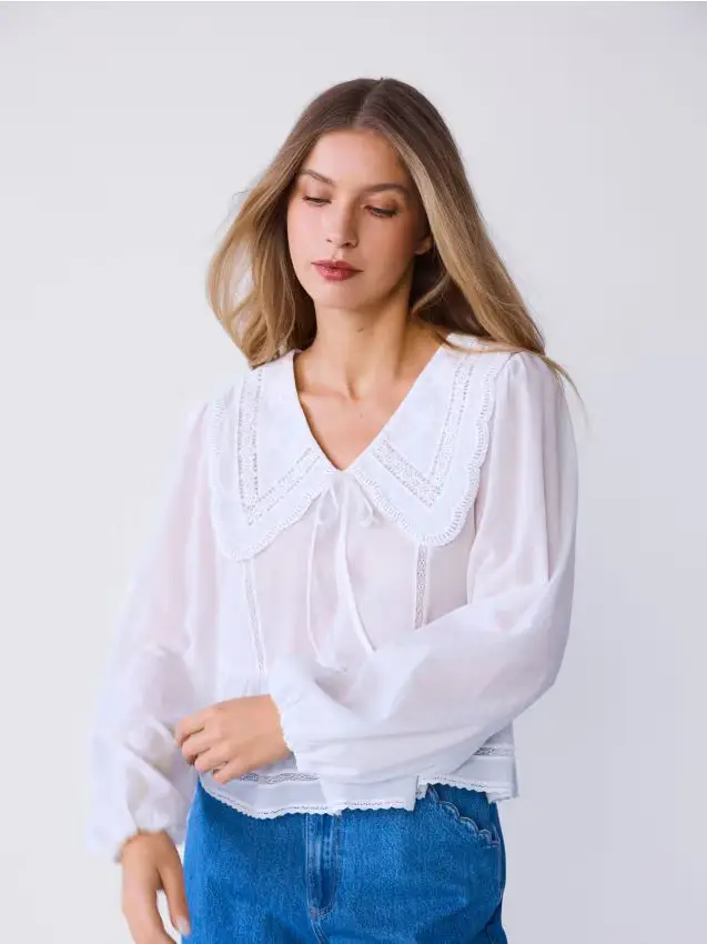 Blusa con colletto - bianco