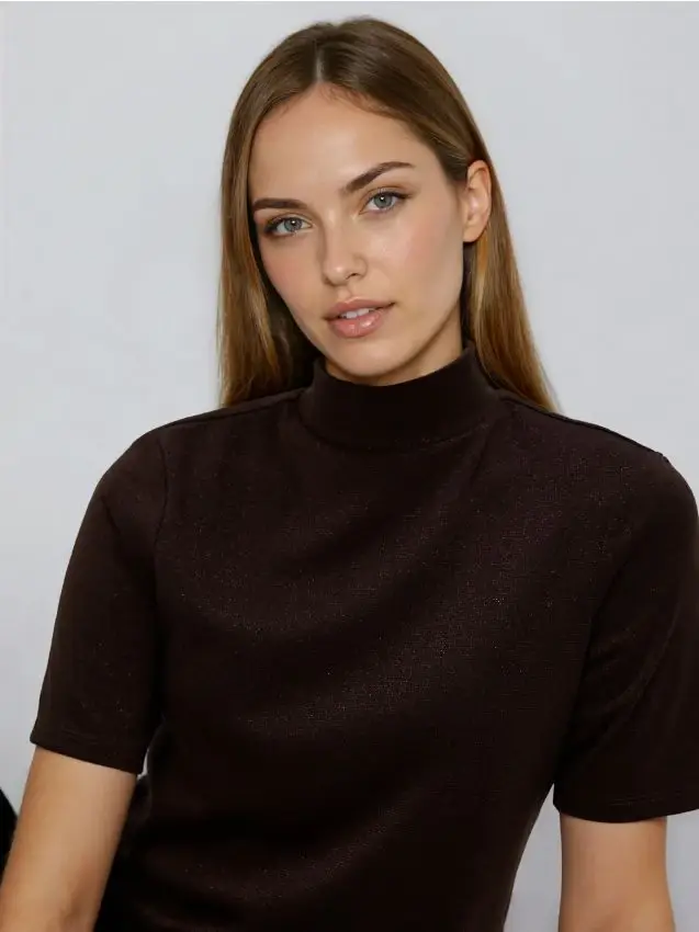 Blusa con filato metallizzato - marrone scuro