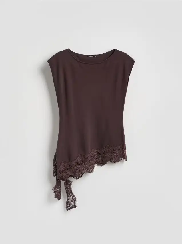 Blusa con finiture in pizzo - marrone scuro