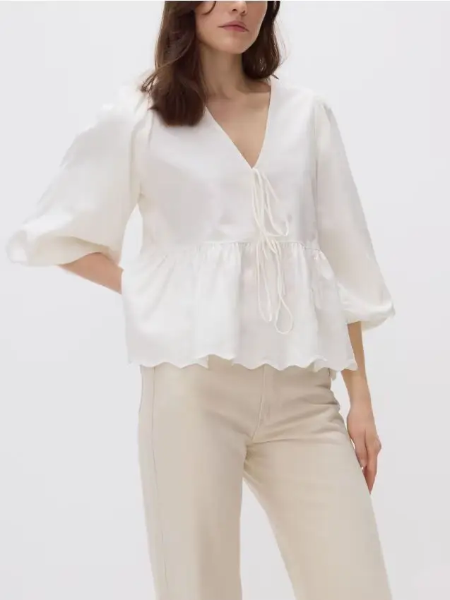 Blusa con lino - bianco