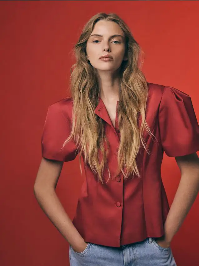 Blusa con maniche a palloncino - rosso