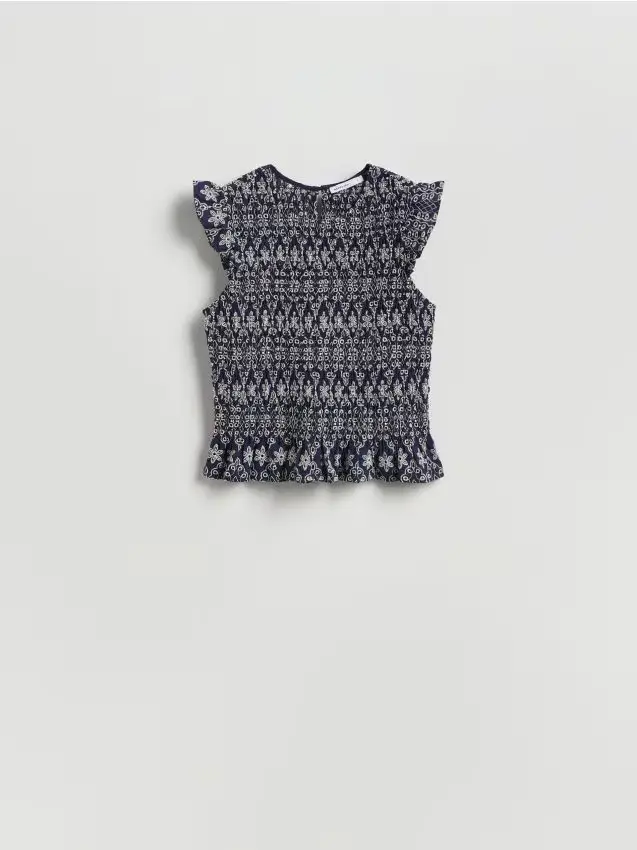 Blusa con motivo ricamato - blu scuro