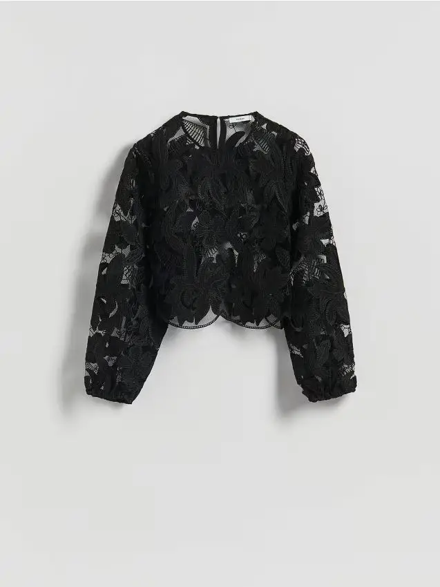 Blusa con motivo ricamato - nero