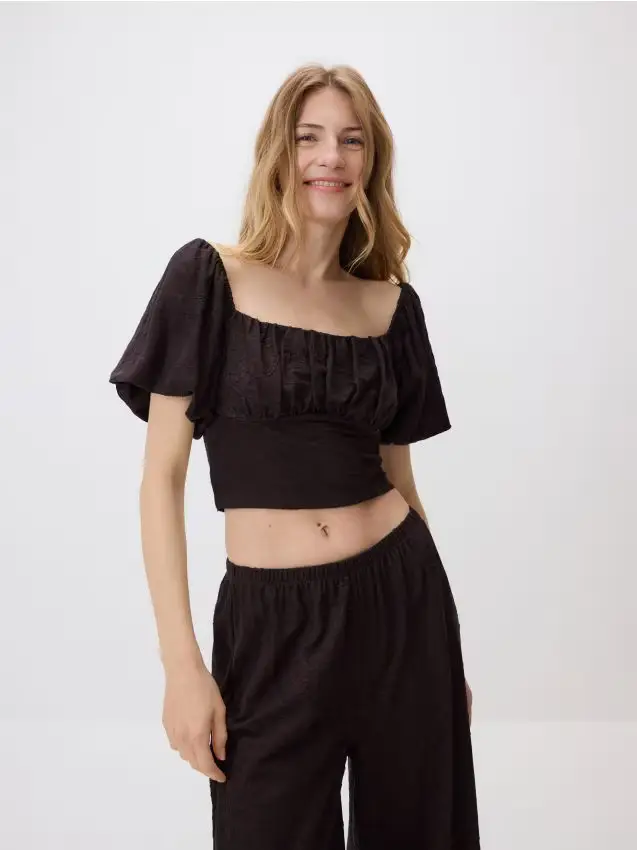 Blusa con ricamo - marrone scuro