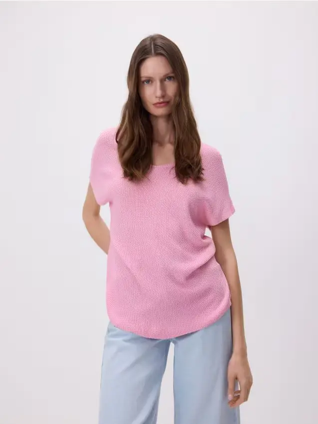 Blusa con scollo a V - rosa