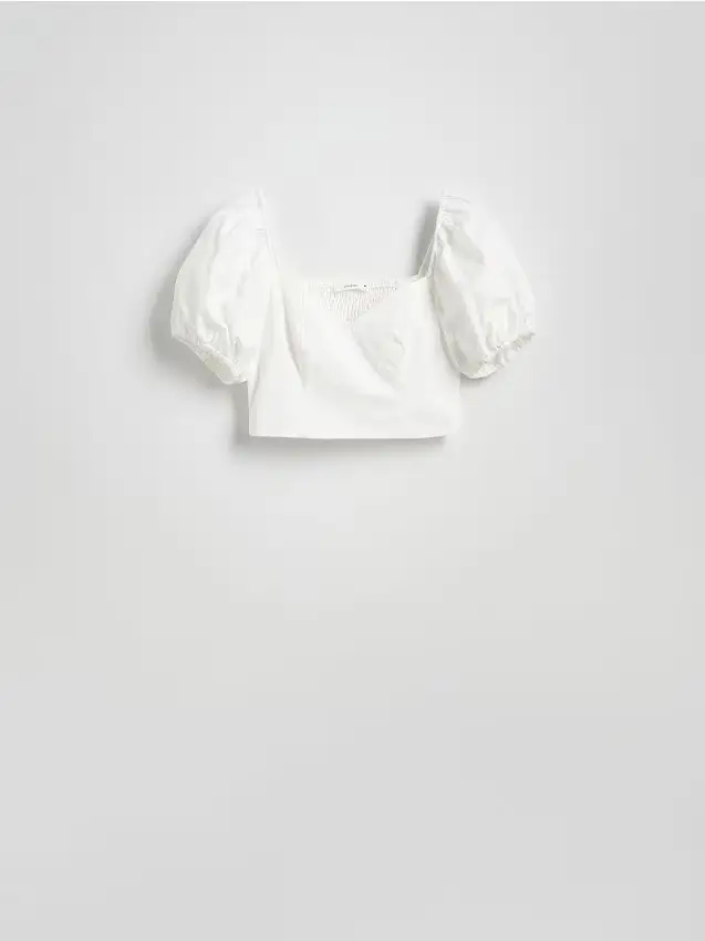 Blusa corta con maniche a palloncino - bianco