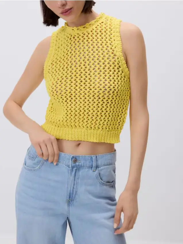 Blusa corta in maglia - giallo chiaro