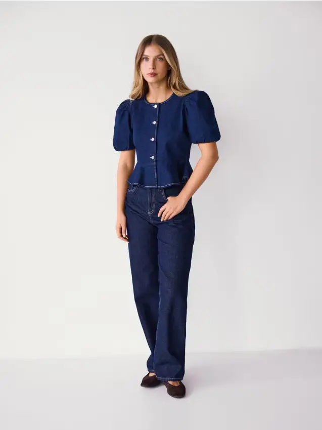 Blusa di jeans con peplo - blu scuro