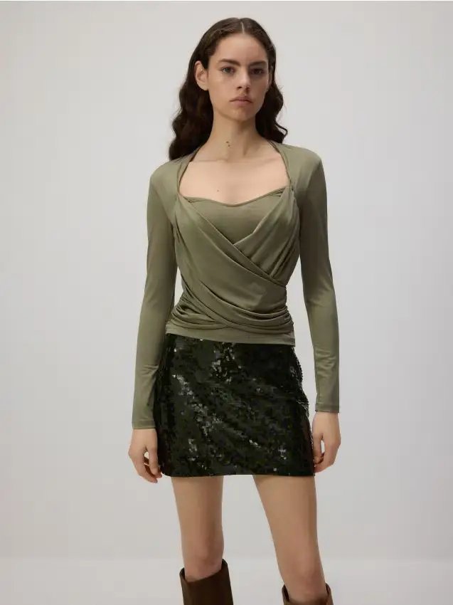 Blusa drappeggiata in viscosa - verde oliva