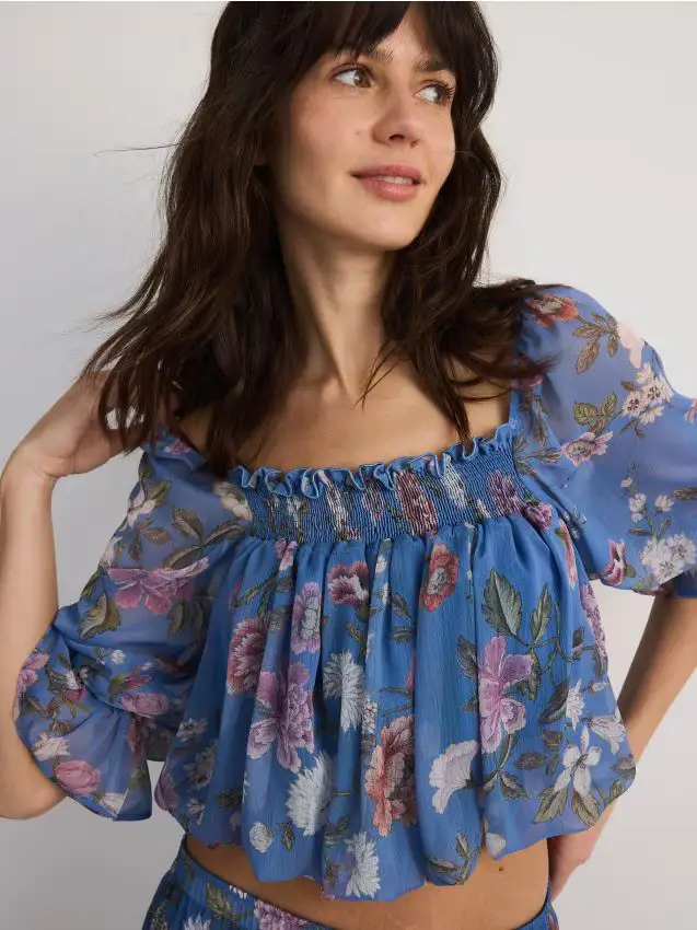 Blusa fantasia con balze - multicolore