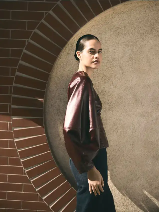 Blusa in ecopelle - maroon