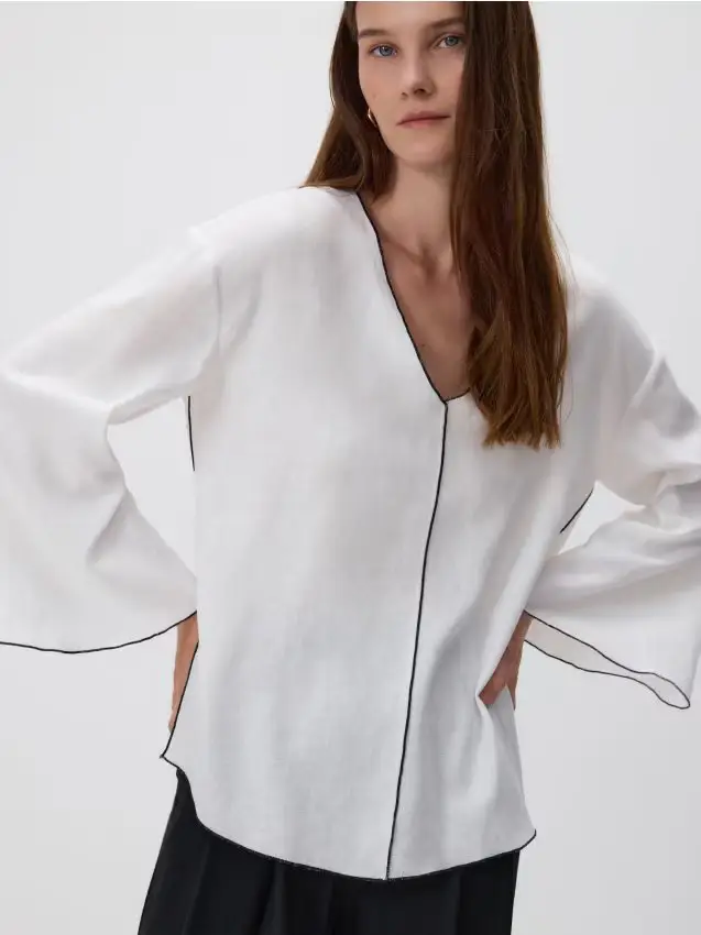 Blusa in misto lino - bianco