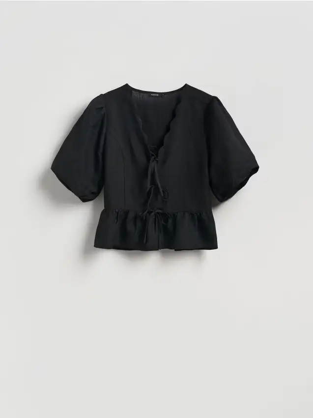 Blusa in misto lino - nero