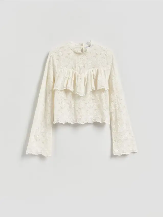 Blusa in pizzo con cotone - panna