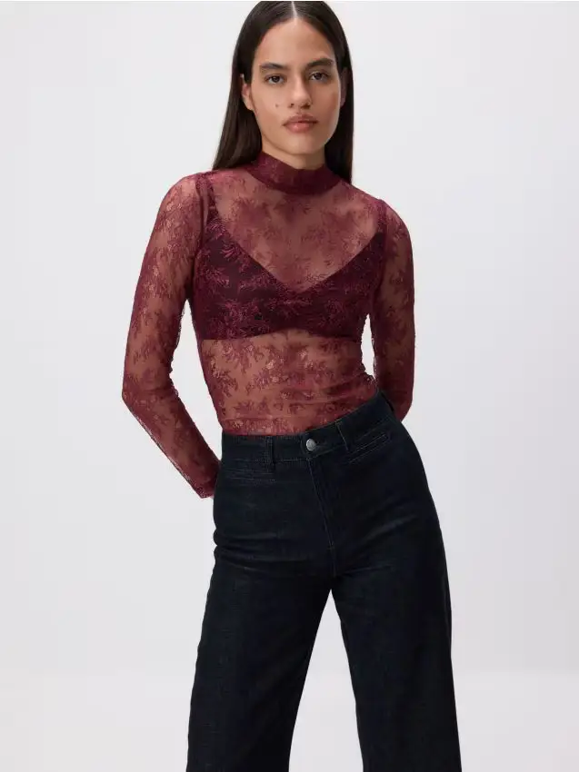 Blusa in pizzo - marrone scuro