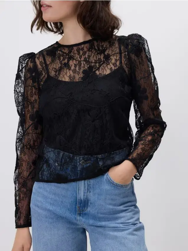Blusa in pizzo - nero