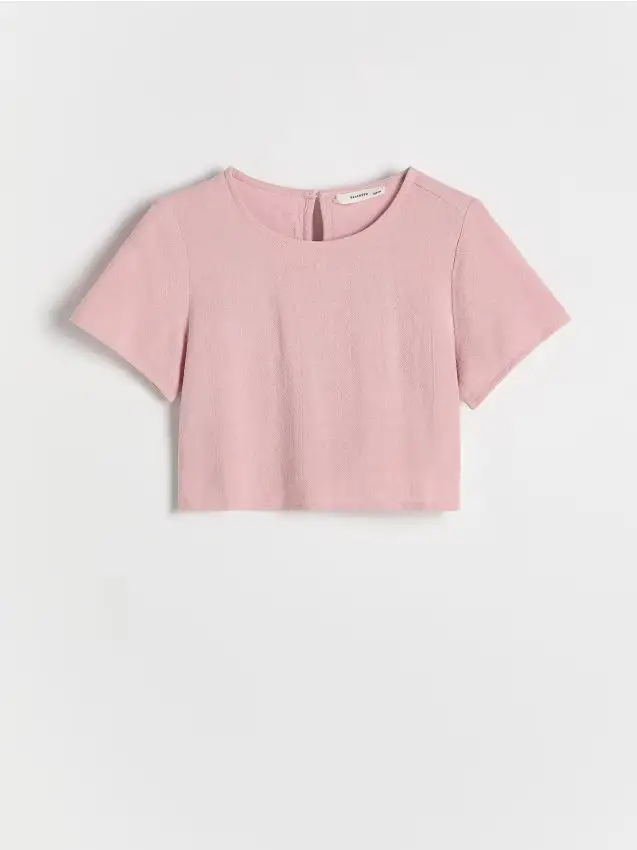 Blusa in viscosa con lino - rosa cipria