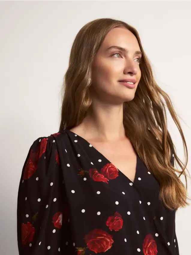 Blusa in viscosa fantasia - nero