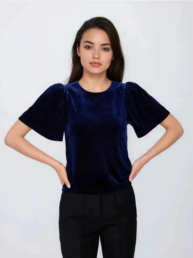 Blusa maniche a palloncino - blu scuro