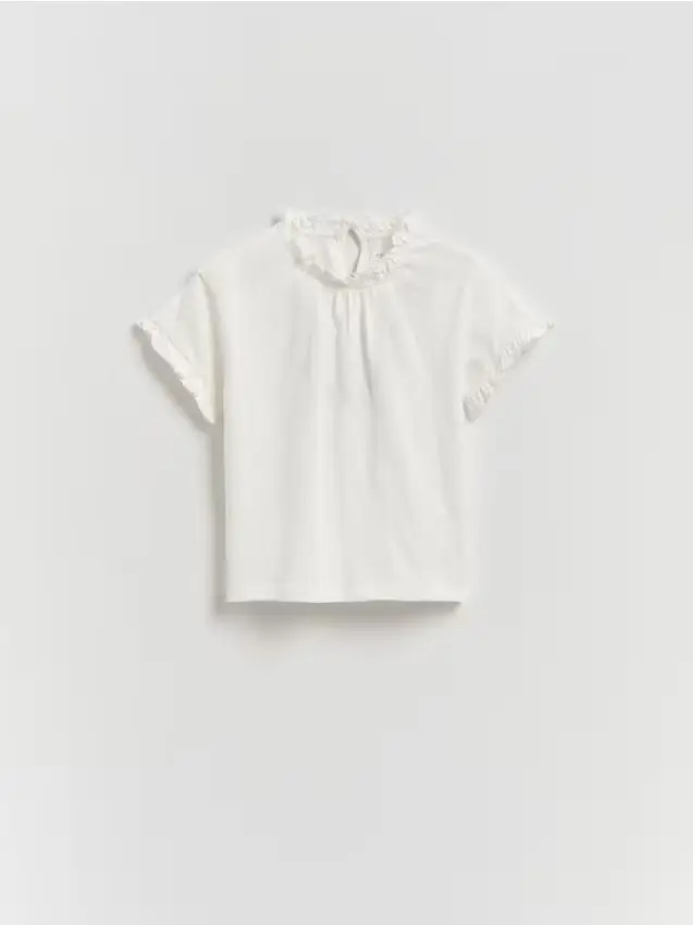 Blusa semplice con collo rigido - panna