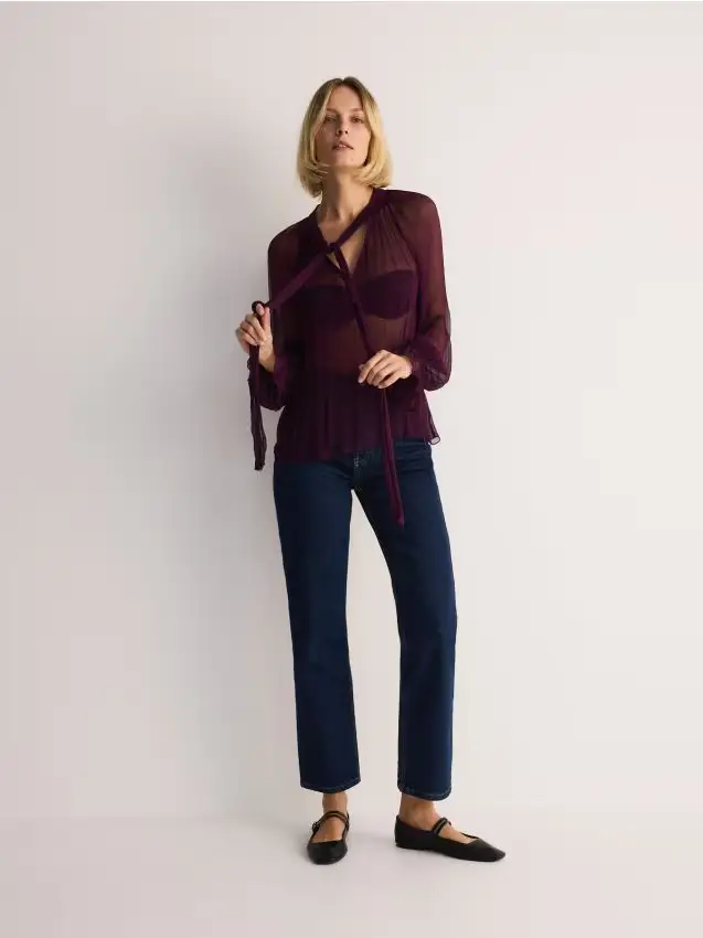 Blusa trasparente con allacciatura - mogano