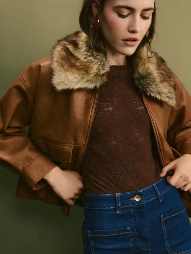 Body in pizzo a maniche lunghe - marrone scuro