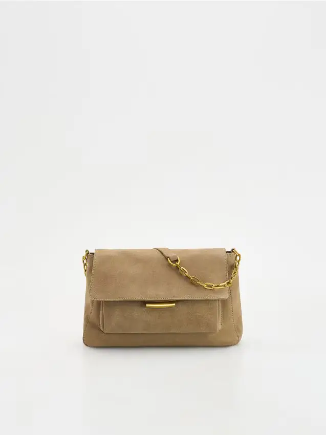 Borsa a spalla in pelle scamosciata - beige