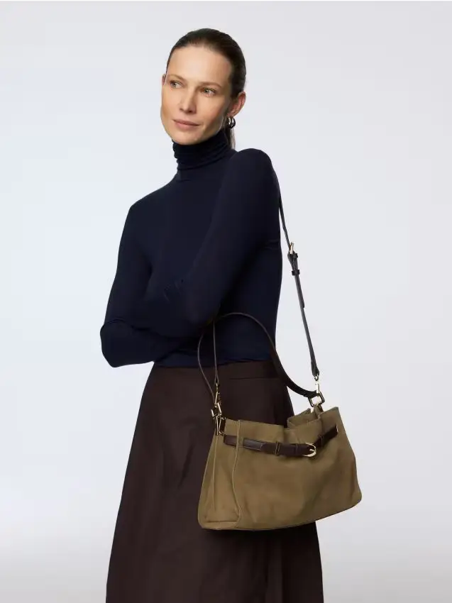 Borsa a spalla in pelle scamosciata - beige