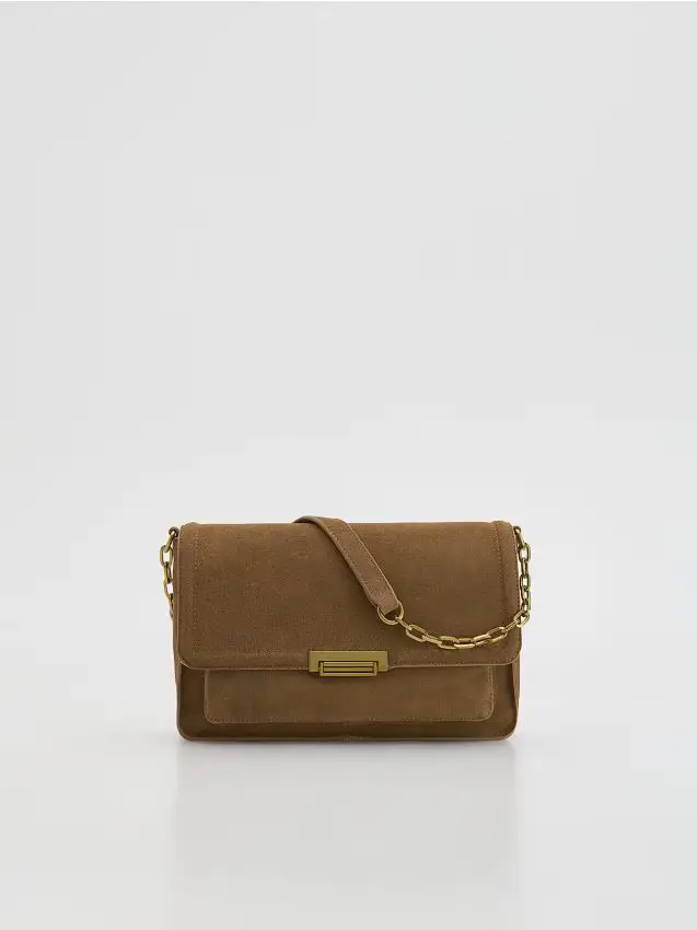 Borsa a spalla in pelle scamosciata - beige
