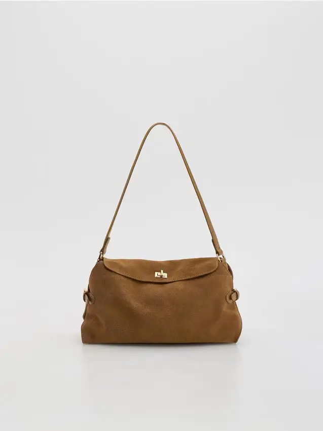 Borsa a spalla in pelle scamosciata - marrone dorato