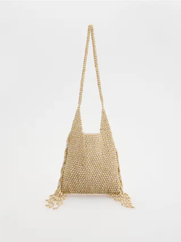 Borsa a tracolla con perline di legno - multicolore