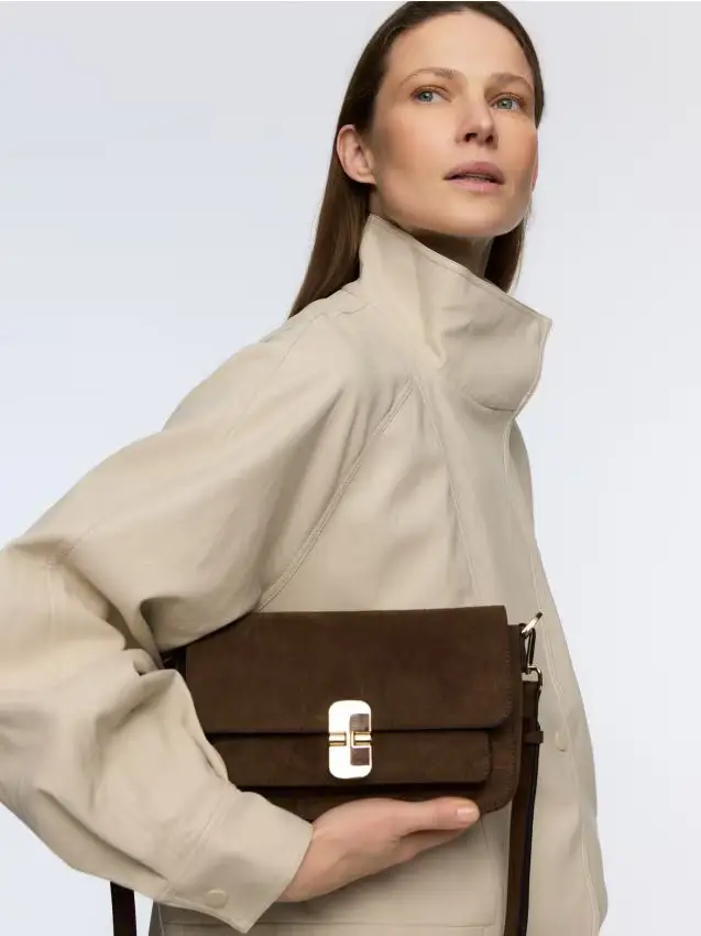 Borsa a tracolla in finta pelle scamosciata - marrone scuro