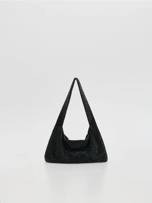 Borsa hobo con strass - nero