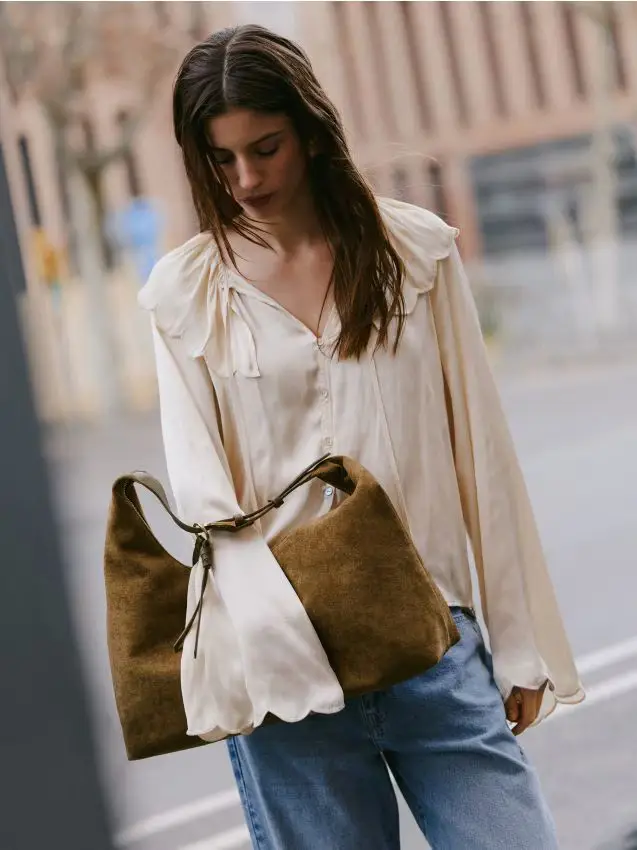 Borsa hobo in finta pelle scamosciata - verde oliva