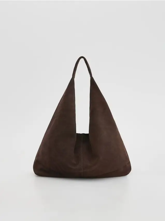 Borsa hobo in pelle scamosciata - marrone scuro