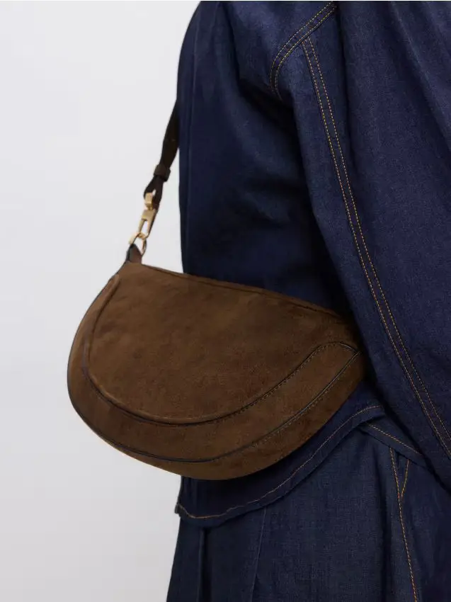 Borsa in tessuto scamosciato - marrone scuro