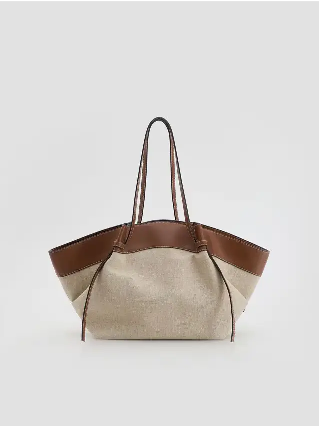 Borsa shopper con lino - marrone