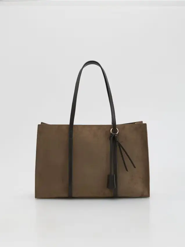 Borsa shopper in finta pelle scamosciata - marrone polveroso