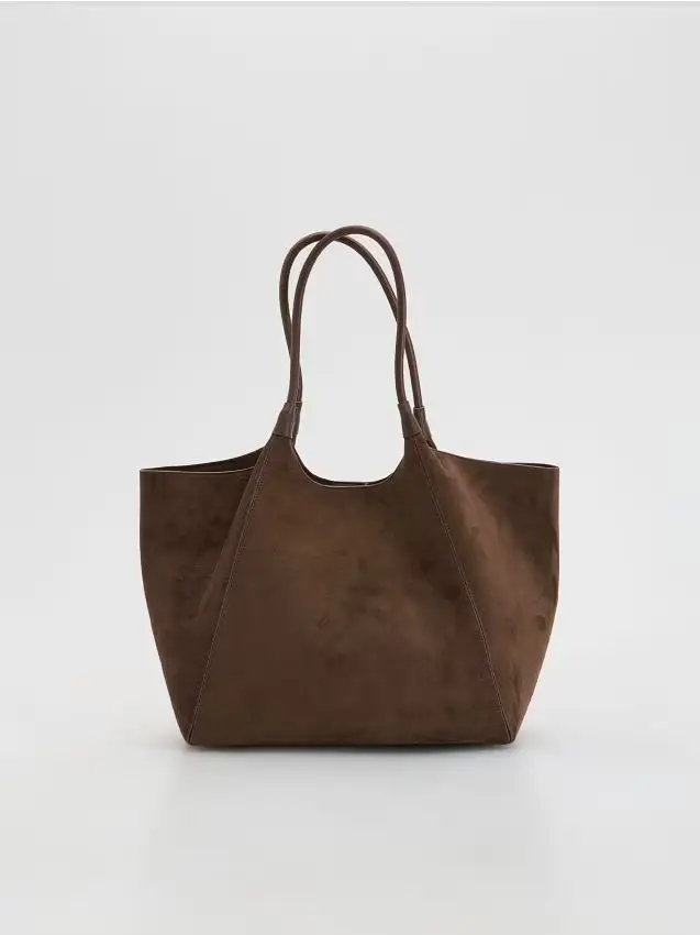 Borsa shopper in finta pelle scamosciata - marrone scuro