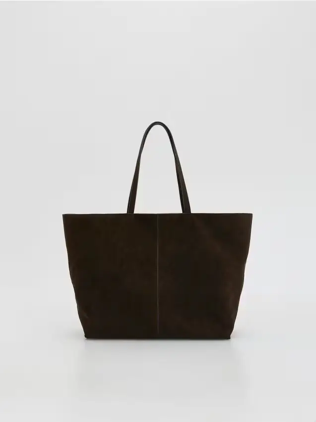 Borsa shopper in finta pelle scamosciata - marrone scuro