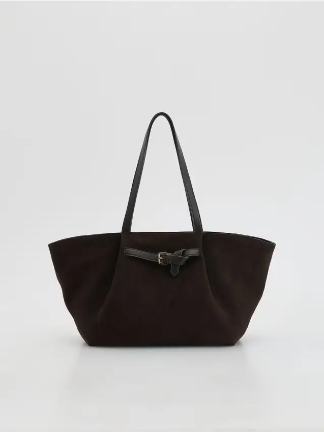 Borsa shopper in finta pelle scamosciata - marrone scuro