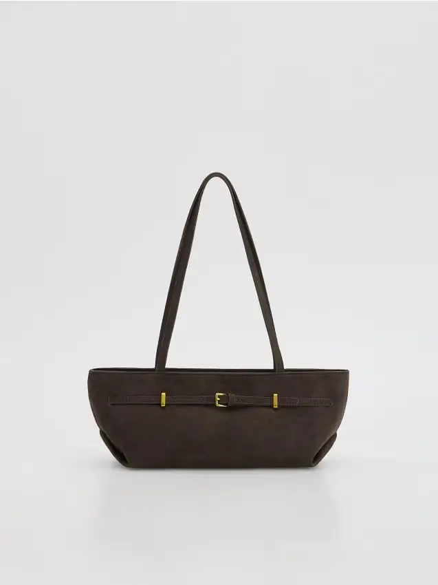 Borsa shopper in finta pelle scamosciata - marrone scuro