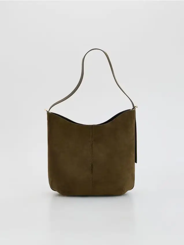 Borsa shopper in finta pelle scamosciata - verde-marrone