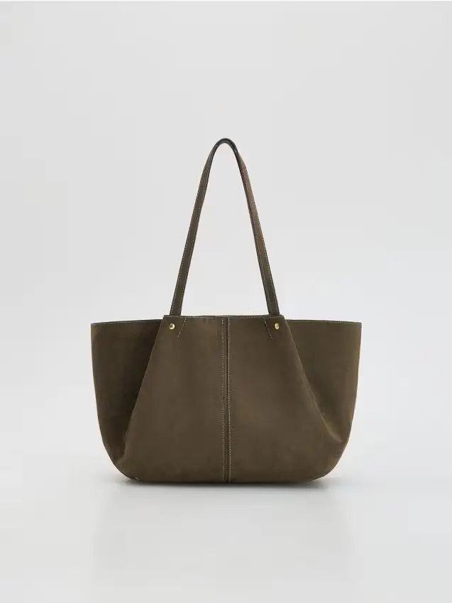 Borsa shopper in finta pelle scamosciata - verde oliva